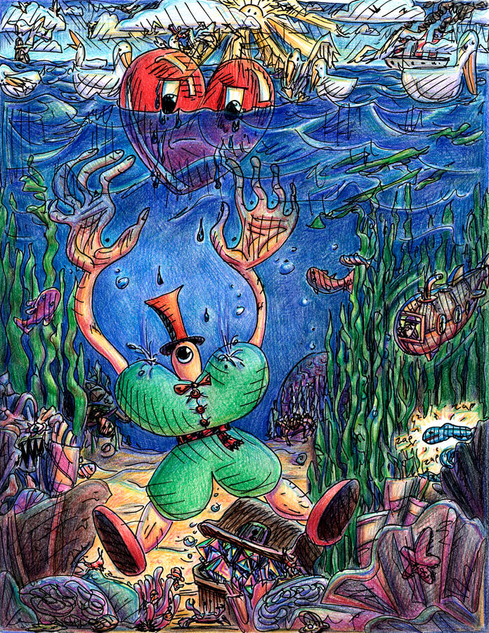 Lost Love Diver, colored pencil and pen on paper, 8.5&quot;x11&quot;, 2025